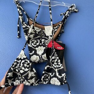 NWT Brazilian skimpy bikini black white gold beads size 4 itty bitty sexy string